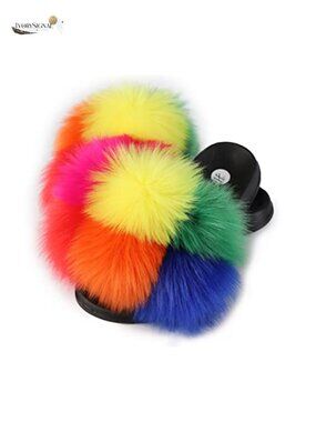 Faux Fur Women's Slippers Open Toe Cozy Fluffy Slides Indoor Outdoor